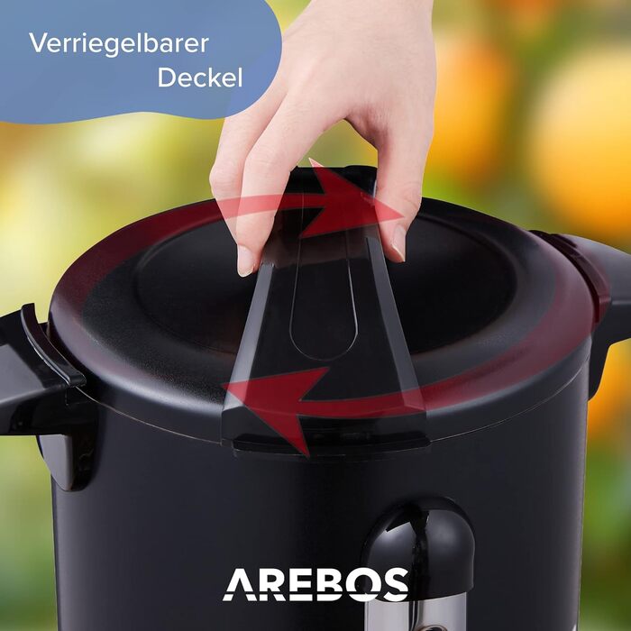 Електричний глінтвейновий котел Arebos 950 Вт | Глінтвейновий диспенсер | 8,8 л | з піддоном, краном, термостатом та захистом від перегріву | Регулювання температури 30-110°C | Чорний