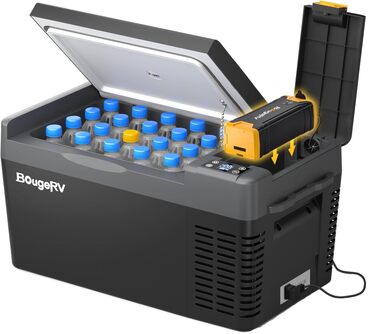 Автомобільний холодильник BougeRV CRPRO 29л з акумулятором 266Wh: швидке охолодження, 12/230V, для кемпінгу, авто, подорожей (чорний)