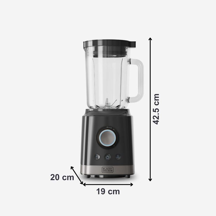 Блендер Black+Decker BXJB1201E 2200W з 2.2L скляною ємністю, 8 швидкостей, 6 нержавіюючих лез, функцією імпульсу, для приготування смузі та подрібнення льоду, LED-дисплей, система безпеки