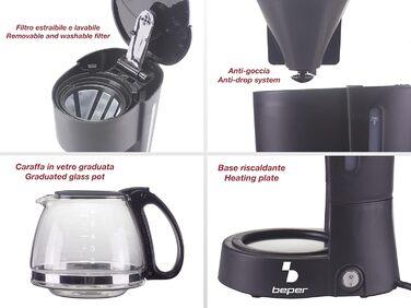 Кавоварка BEPER BC.060 Americano 600 мл, ABS, чорна