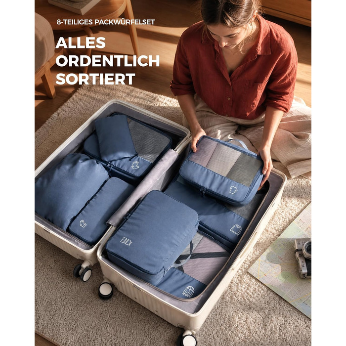 Набір органайзерів для валізи та рюкзака Packing Cubes, 8 предметів, сіро-блакитний
