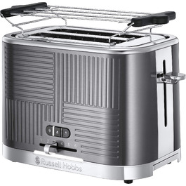 Тостер Russell Hobbs Geo Edelstahl Grau на 2 тости, нержавіюча сталь, 6 режимів, розморожування, підігрів, широкі слоти для хліба