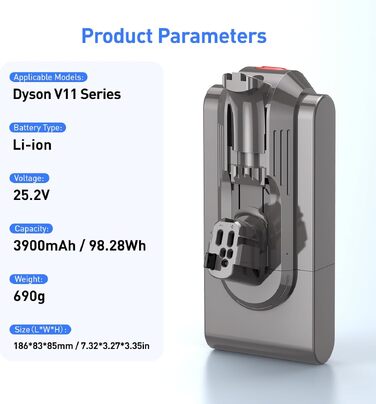 Акумулятор NASTIMA 25.2V 3900mAh Li-ion для пилососа Dyson V11/V15 (Animal, Complete Extra, Fluffy Extra, SV15, SV18) - оригінал