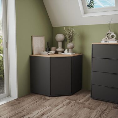 Кутова тумба Vicco Betti, антрацит/сонома, 78x78 см, з дверцятами