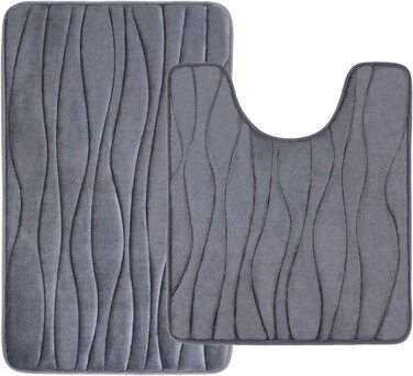 Набір килимків для ванної Homaxy, 2 шт, Memory Foam, антиковзкі, темно-сірі, 50x76 см + 50x60 см, пральні, для туалету та ванної кімнати