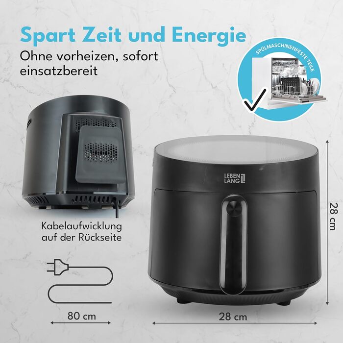 Фритюрниця без олії LEBENLANG 5L, 1500W з рецептами та 8 програмами | Електрична фритюрниця, аір-фрай, гріль