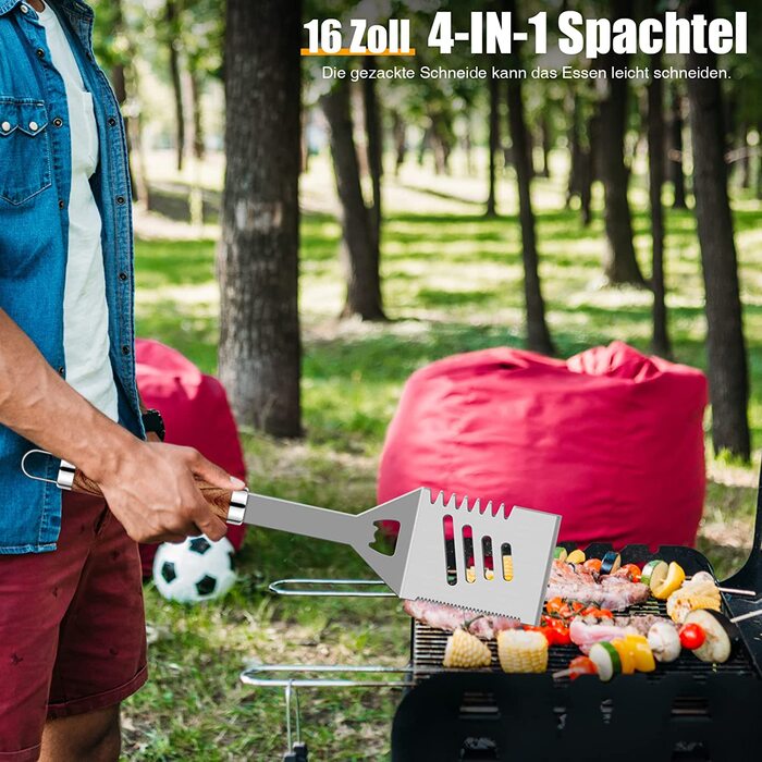 Набір гриль аксесуарів зі сталі 26 шт. Преміум якість, BBQ-гриль посуд у кейсі. Ідеальний подарунок для чоловіків з термометром.