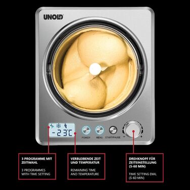 Морозивниця Unold Profi Plus 48880, 2.5 л, нерж. сталь, 250 Вт, автоматична, з компресором, LCD-дисплей, таймер, для веганського, безлактозного та стевієвого морозива