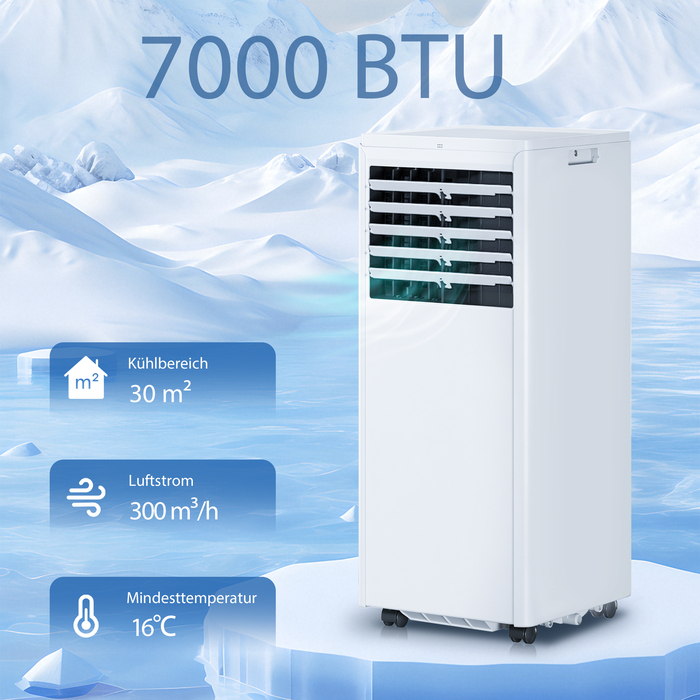 Портативний кондиціонер 7000 BTU, 4-в-1: охолодження, осушення, вентиляція та нічний режим