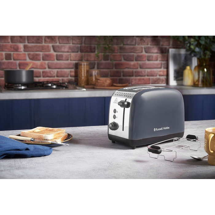 Тостер Russell Hobbs Colours Plus Edelstahl на 2 тости, сірий. З широкими слотами, підставкою для булочок, 6 режимів підсмажування, розморожуванням, функцією Lift & Look, 1600 Вт