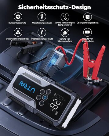 Пусковий пристрій UTRAI Jump Starter 4500A 15000mAh з компресором для авто, бустер для двигунів до 8.5L бензин / 6.5L дизель, швидка зарядка 18W та ліхтариком