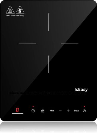 Індукційна плита IsEasy на 1 конфорку, 2100 Вт, 28 см, чорна, портативна, з таймером на 8 годин, 9 режимів нагріву, захистом від дітей