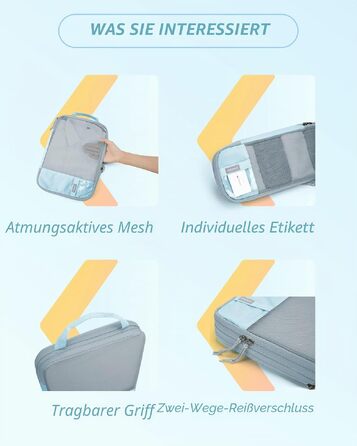 Набір компресійних органайзерів для подорожей Bagsmart, розширювані пакувальні куби для валізи та одягу, 4 шт, світло-блакитний