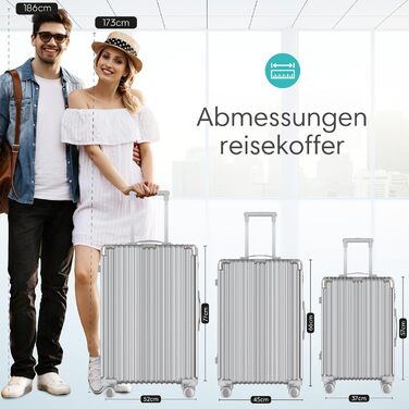 Дорожня валіза Voyagoux 39L, мала, жорсткий ABS корпус, TSA-замок, 4x360° колеса, срібляста