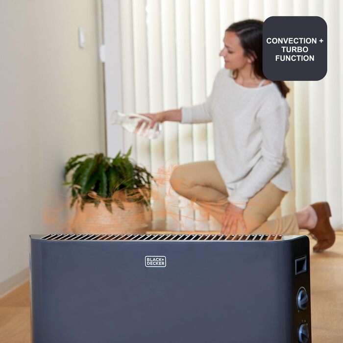 Конвектор BLACK+DECKER BXCSH1800E, 1800 Вт, чорний, з можливістю монтажу на стіну, аналогове керування