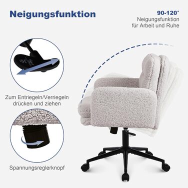 Крісло для столу Youhauchair з штучного хутра, зручне обертове крісло, ергономічне офісне крісло з регулюванням висоти, кремового кольору, кашемір