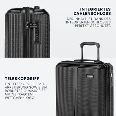 Валіза велика Wittchen Stripes Line XL (76.5x50x29 см) чорна, пластикова валіза-тролей на 4 колесах, 96 л, з кодовим замком та телескопічною ручкою