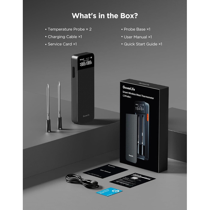 Бездротовий термометр для м'яса GoveeLife Bluetooth/Wi-Fi для гриля, духовки та BBQ, водонепроникний IP68, висока точність ±1.8℉