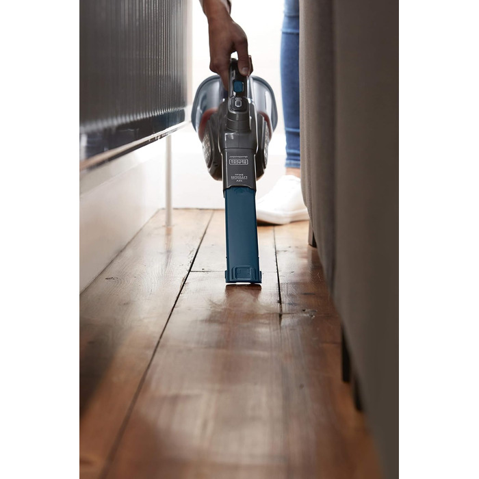 Акумуляторний ручний пилосос BLACK+DECKER BHHV320B, 12В, 25AW, циклонна фільтрація, без мішка, з висувною щілинною насадкою та зарядною станцією, титаново-синій