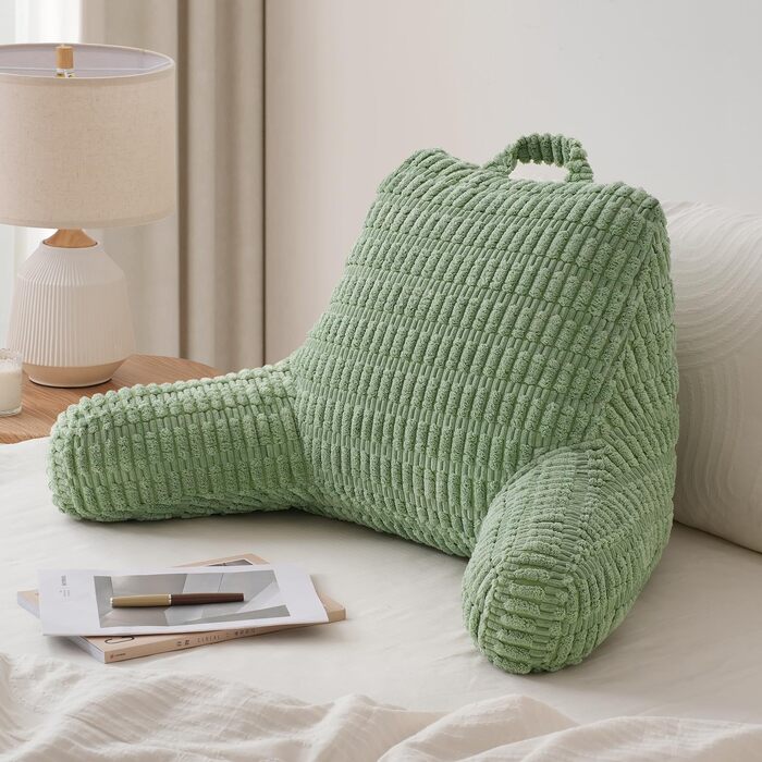 Подушка для читання Blissful Diary з піною Memory Foam для спини, для дорослих та дітей, для ліжка та дивана, з підлокітниками, кишенями, знімним чохлом, колір шавлії