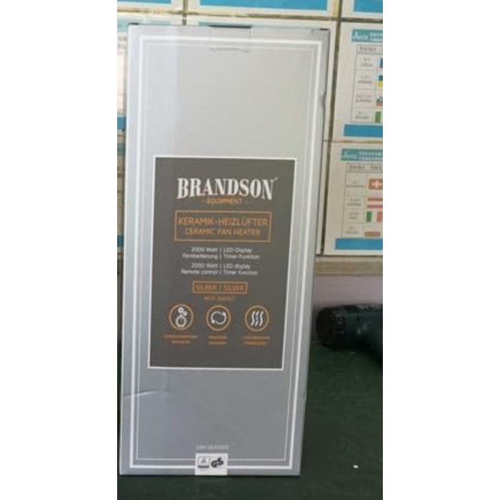 Керамічний обігрівач Brandson 2000 Вт з дистанційним керуванням, енергоощадний, тихий, для ванної кімнати, з осциляцією, сріблястий, сертифікат GS, переможець 2024 року