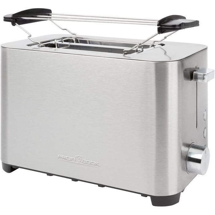 Тостер ProfiCook PC-TA 1251, 2 тостових слоти, нержавіюча сталь, широкий слот, знімна насадка для булочок, регульований ступінь підсмажування, піддон для крихт, кабельний відсік