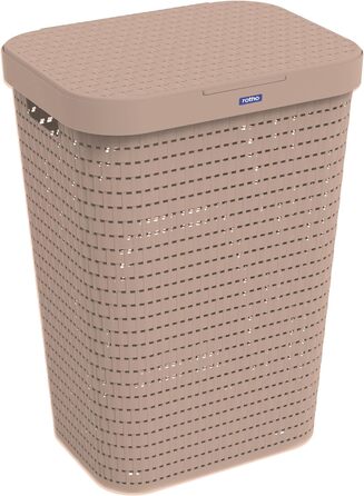 Кошик для білизни Rotho COUNTRY з кришкою, рожевий, 55 л, у стилі ротанг, BPA Free