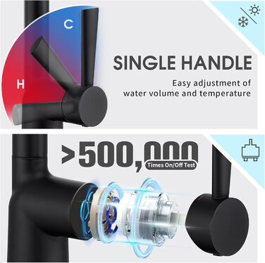 Змішувач кухонний 3-х поточний чорний CREA, поворотний на 360°, для фільтра питної води
