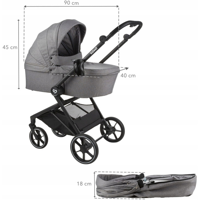 Дитячий візок 2в1 KIDWELL VELMONT (до 22 кг), люлька-прогулянка, сірий