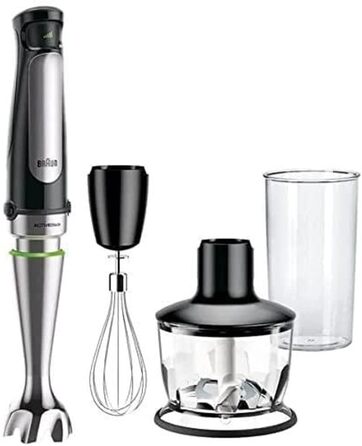 Блендер Braun MultiQuick 7 MQ 7035X, 1000 Вт, з ActiveBlade, знімна нержавіюча насадка, 3 аксесуари, чорний + насадка для кави та спецій MQS 270 SI
