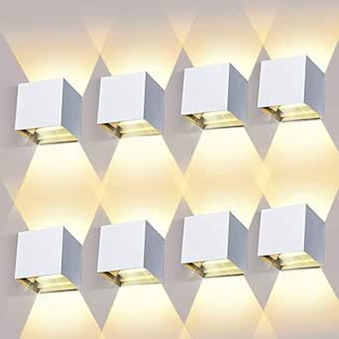 Набір LED настінних світильників ledmo (8 шт), 12W, теплий білий світло 2700-3000K, регульований напрямок світла (вгору/вниз), чорний матовий, IP65 вологозахищені для дому та вулиці