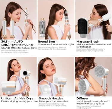 Mogawave Airstyler Pro 1000W – 5-в-1 Фен-щітка, Стайлер для волосся з негативними іонами (біло-сірий)
