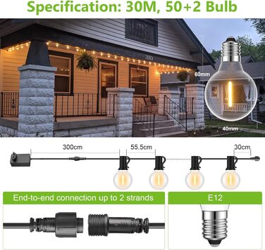 Гірлянда світлодіодна вулична 45.7м 150 LED 24V для вулиці, саду, вечірок, декору