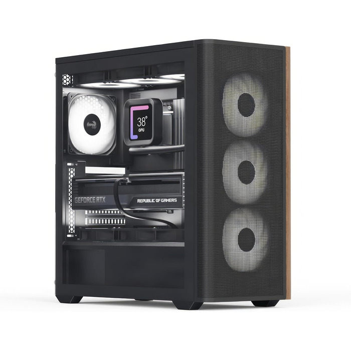 Корпус для ПК AeroCool GEH Midi D501A-G-BK-V2, чорний/дерево, ATX