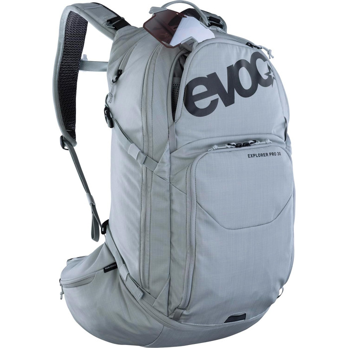 Рюкзак EVOC EXPLORER PRO 30 л срібний, система AIR FLOW CONTACT, AIRO FLEX пояс, відсік для питної системи та дощовик, комфортний міський та туристичний рюкзак преміум-класу