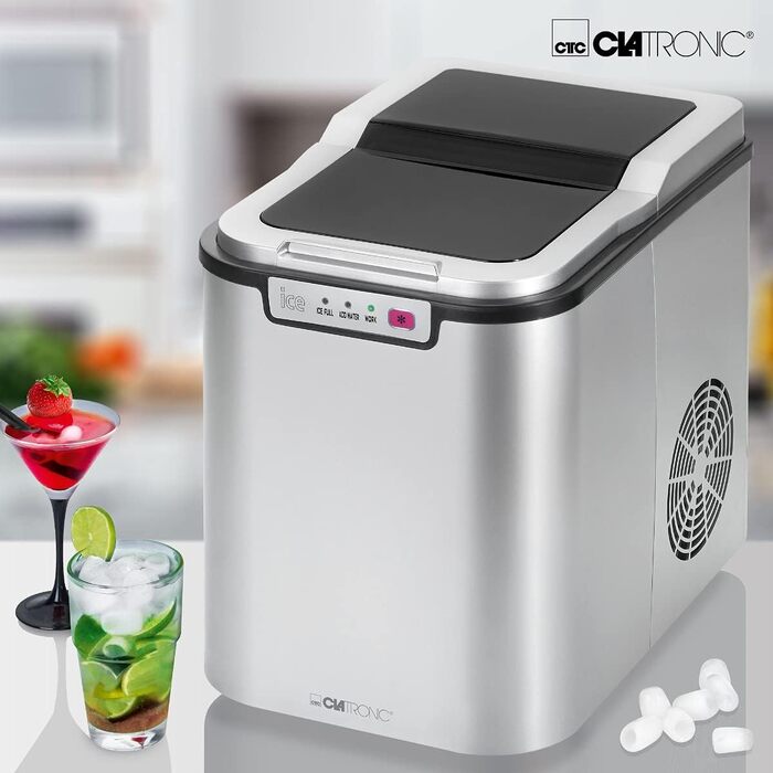 Льодогенератор Clatronic EWB 3785 Inox: Швидке виробництво льоду (10 хв), самоочищення, 12 кг/24 год, резервуар 1.5 л