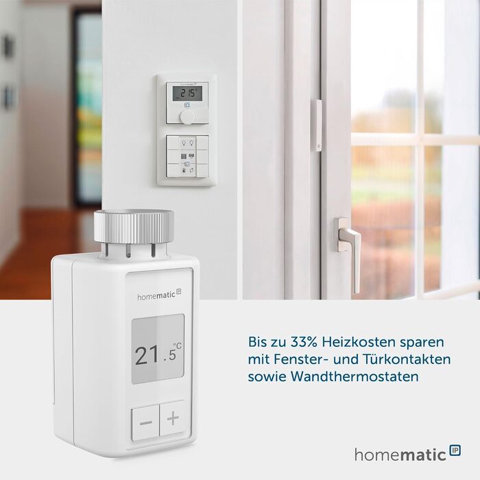 Homematic IP Термостат радіатора Smart Home – цифровий термостат для опалення з керуванням через додаток, сумісний з Alexa та Google Home, легка установка, енергозбереження (153412A3, окремо)