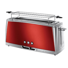 Тостер Russell Hobbs Luna Edelstahl Red для 2 скибок хліба з широким прорізом, з підставкою для булочок, 6 режимів підсмажування, розморожування та підігрів - 23250-56