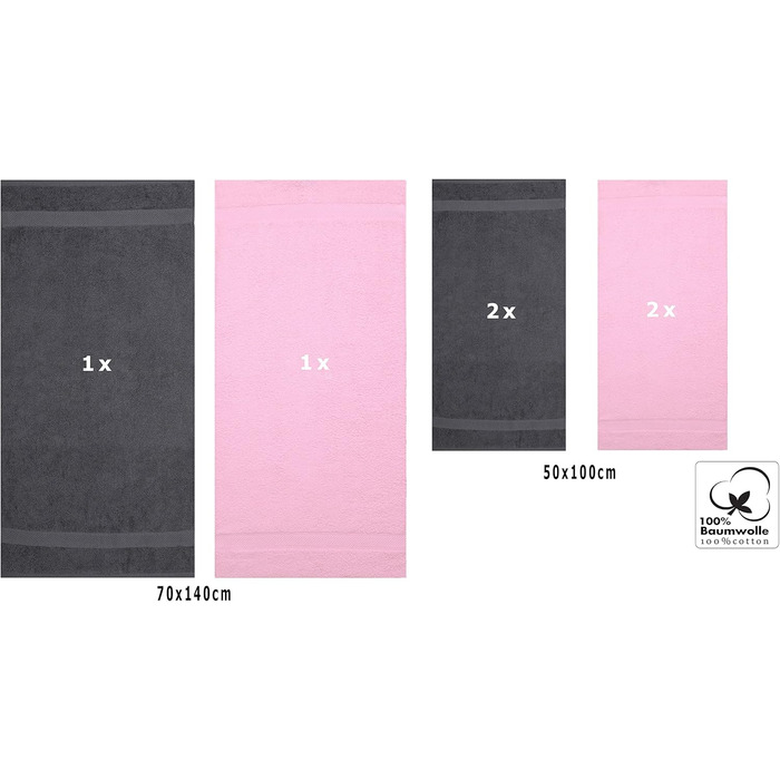Набір рушників Betz Palermo 6 шт: 2 банних 70x140 см, 4 для рук 50x100 см, сауна, антрацит-рожевий