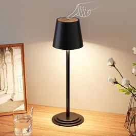 LED настільна лампа Bonsery 2 шт. Бездротова, 5200mAh, металева, 3 кольори, регулювання яскравості, портативна, вологостійка, 2 висоти (24/37,5 см) для дому, бару, кемпінгу (чорний з деревом)
