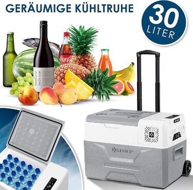 Холодильник KESSER® Kompressor 30л, -20°C, з APP-керуванням, USB, 12/24V/230V, для авто/човнів, сірий