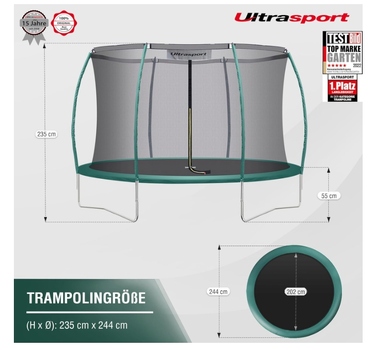 Батут із захисною сіткою Ultrasport 244 см FT 8 (244-252 см)
