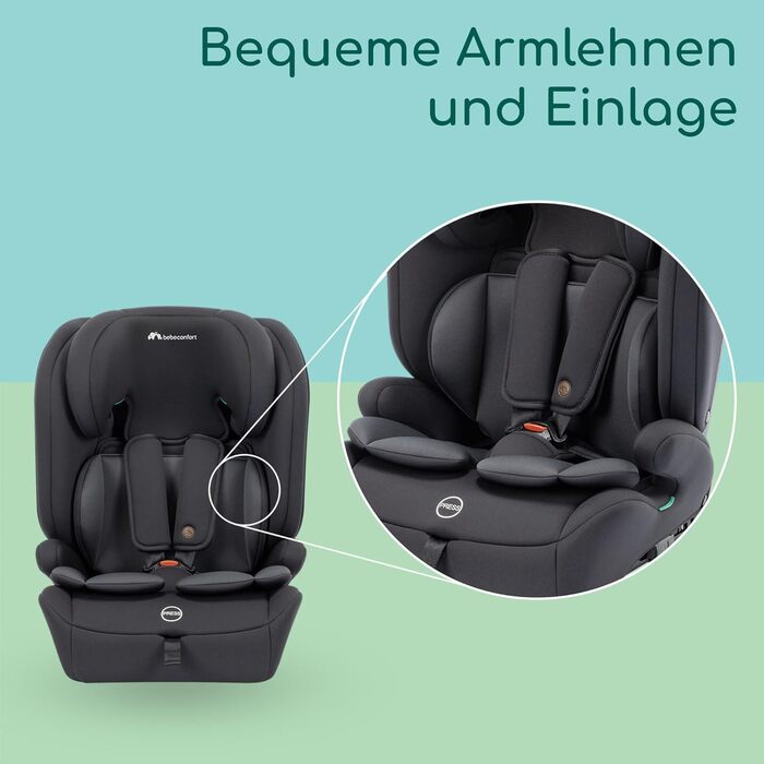 Автокрісло Bebeconfort Mitwachsender Kindersitz 9-36 кг, 15 міс. - 12 років, 76-150 см, збоку захист, 11 положень підголівника, інтегровані підлокітники, EverFix Plus i-Size (Чорний)