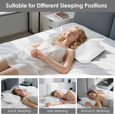 Ергономічна ортопедична подушка для шиї з ефектом пам'яті (Memory Foam), регульована по висоті, для сну на боці, спині та животі, 63x42 см, світло-сіра