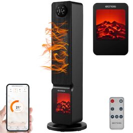 Електричний обігрівач-дуйка з ефектом каміна, 2000 Вт, керування через Tuya App, осциляція та захист від перегріву