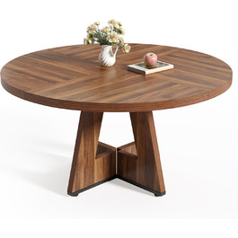 Круглий обідній стіл LITTLE TREE на 4-6 осіб, 119,9 см, з дерев'яним цоколем, коричневий, для кухні, їдальні, вітальні (тільки стіл)