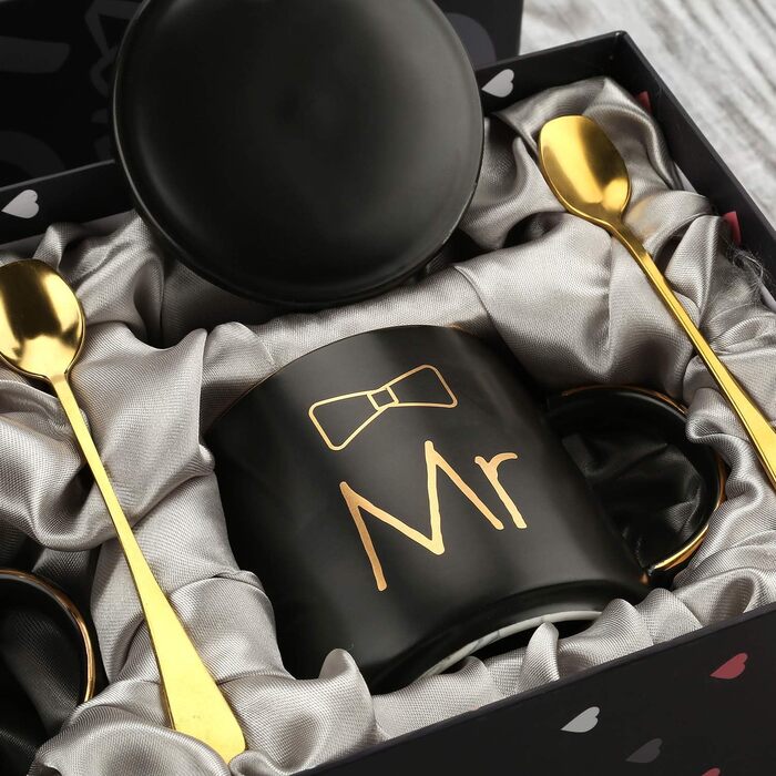 Керамічні чашки для пари "Mr & Mrs", подарунковий набір для весілля, заручин, 370 мл, овальні