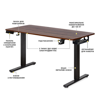 Стіл Mealux PowerDesk Duo XL Walnut (арт. EVO-252 Duo Walnut/B)