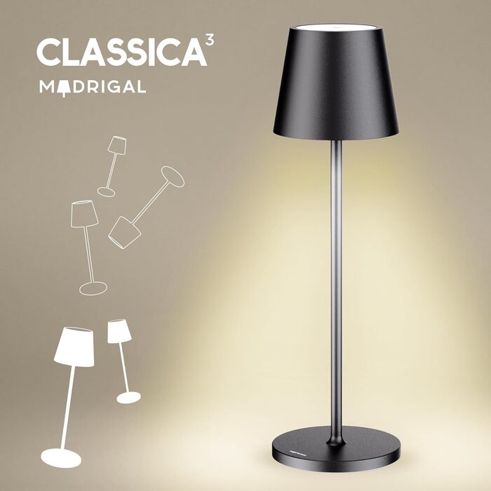 Світлодіодна акумуляторна настільна лампа Stilosa Classica 3, IP54, диммована, USB-C, чорна, 38 см, для дому та вулиці