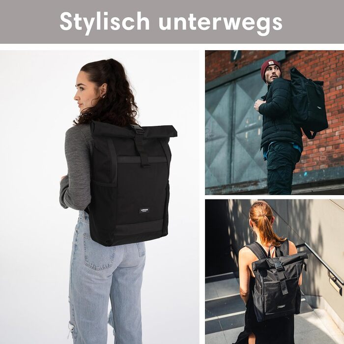 Жіночий рюкзак LARKSON Rolltop бежевий, водостійкий, антивандальний, для ноутбука 16'', школа, університет, велосипед, екологічний
